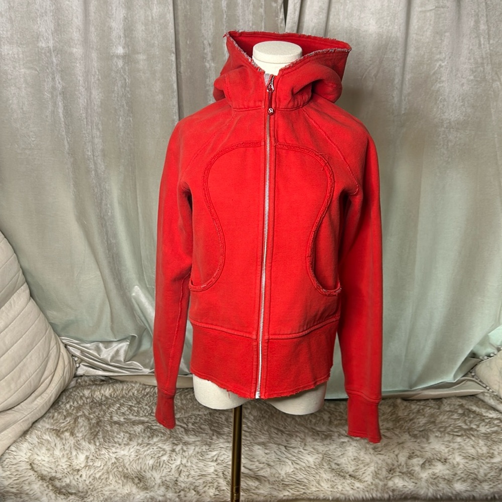 COPY - Lululemon Vintage Scuba Red Zip-up hoodie worn distressed look